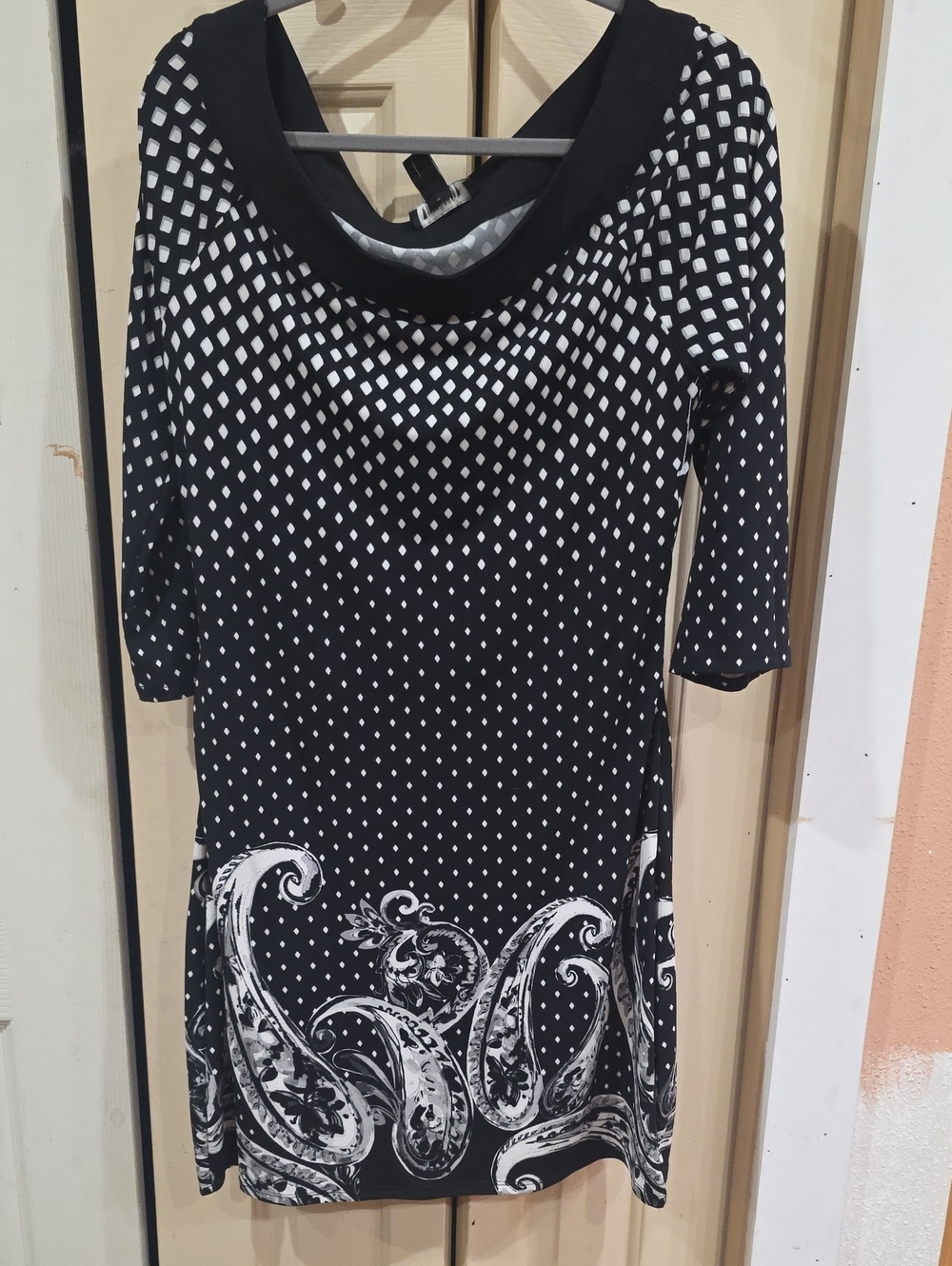 White House Black Market Black and White Midi Dress with Paisley Hem